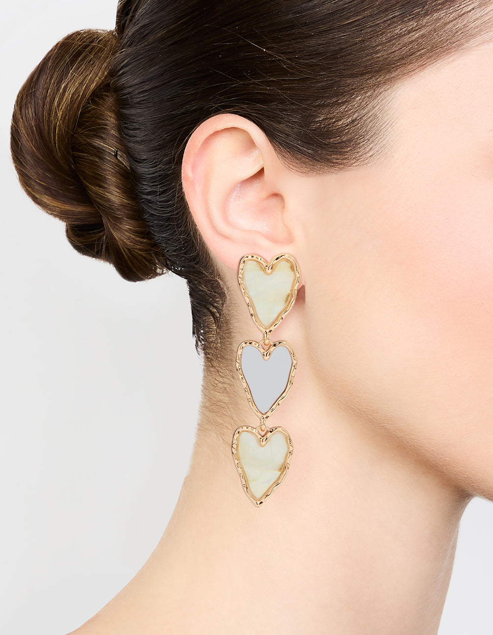Gold Genuine Shell Heart Layered Drop Earrings