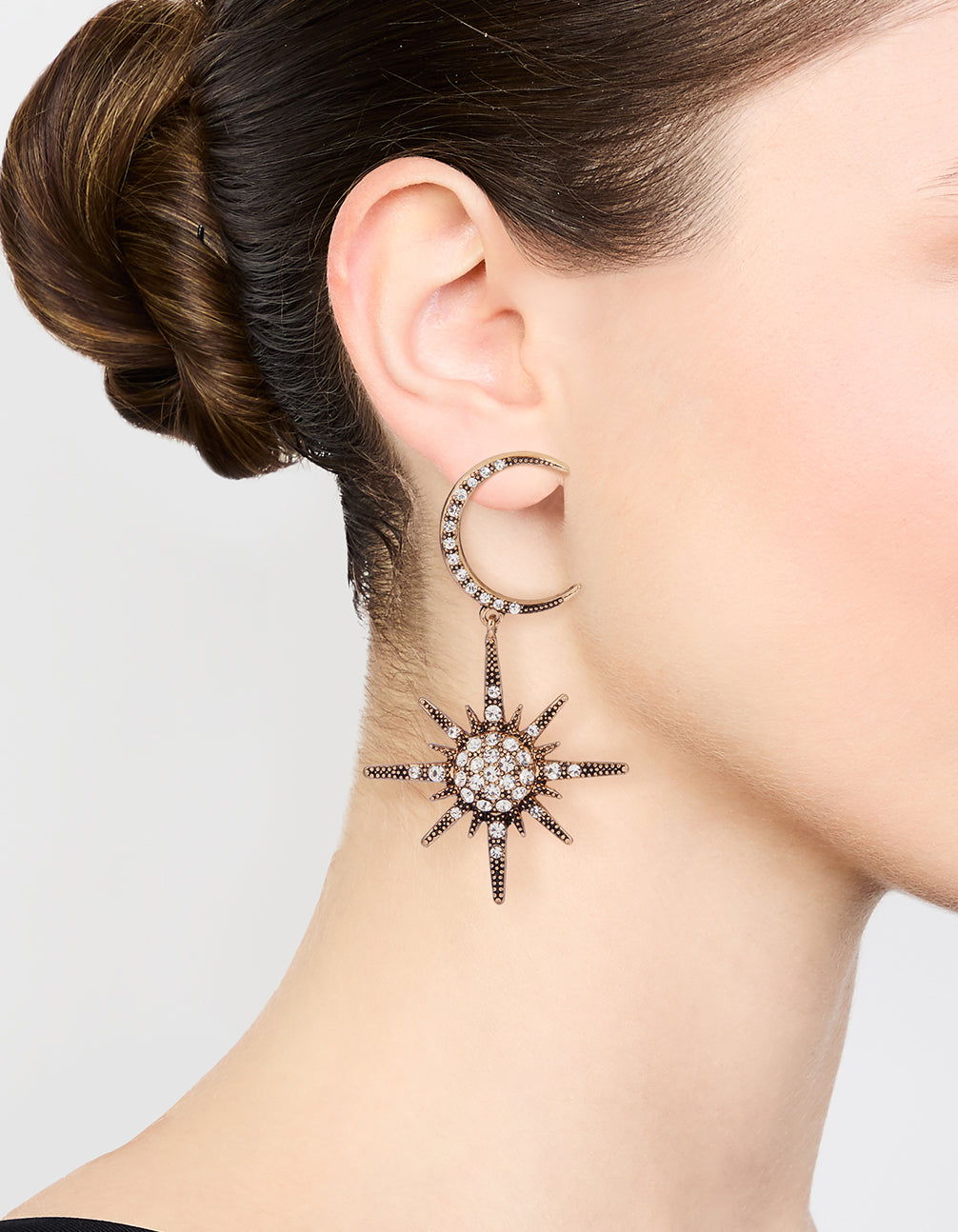 Antique Gold Diamante Celestial Large Drop Earrings