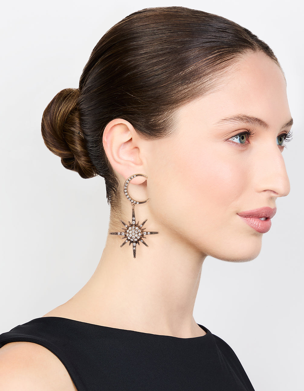Antique Gold Diamante Celestial Large Drop Earrings