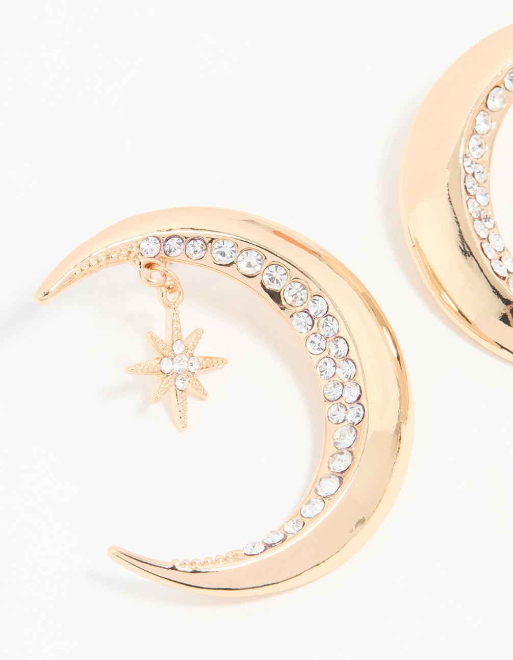 Antique Gold Diamante Celestial Moon Drop Earrings