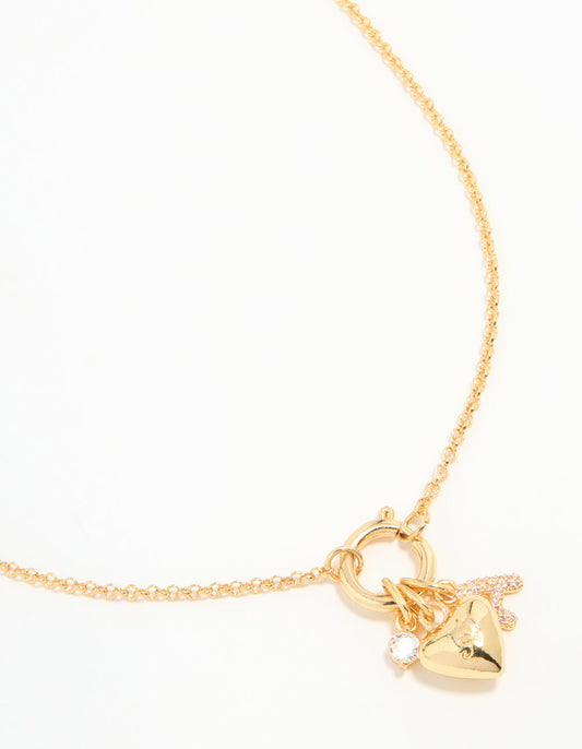 Gold Plated Bubble A & Heart Charm Necklace