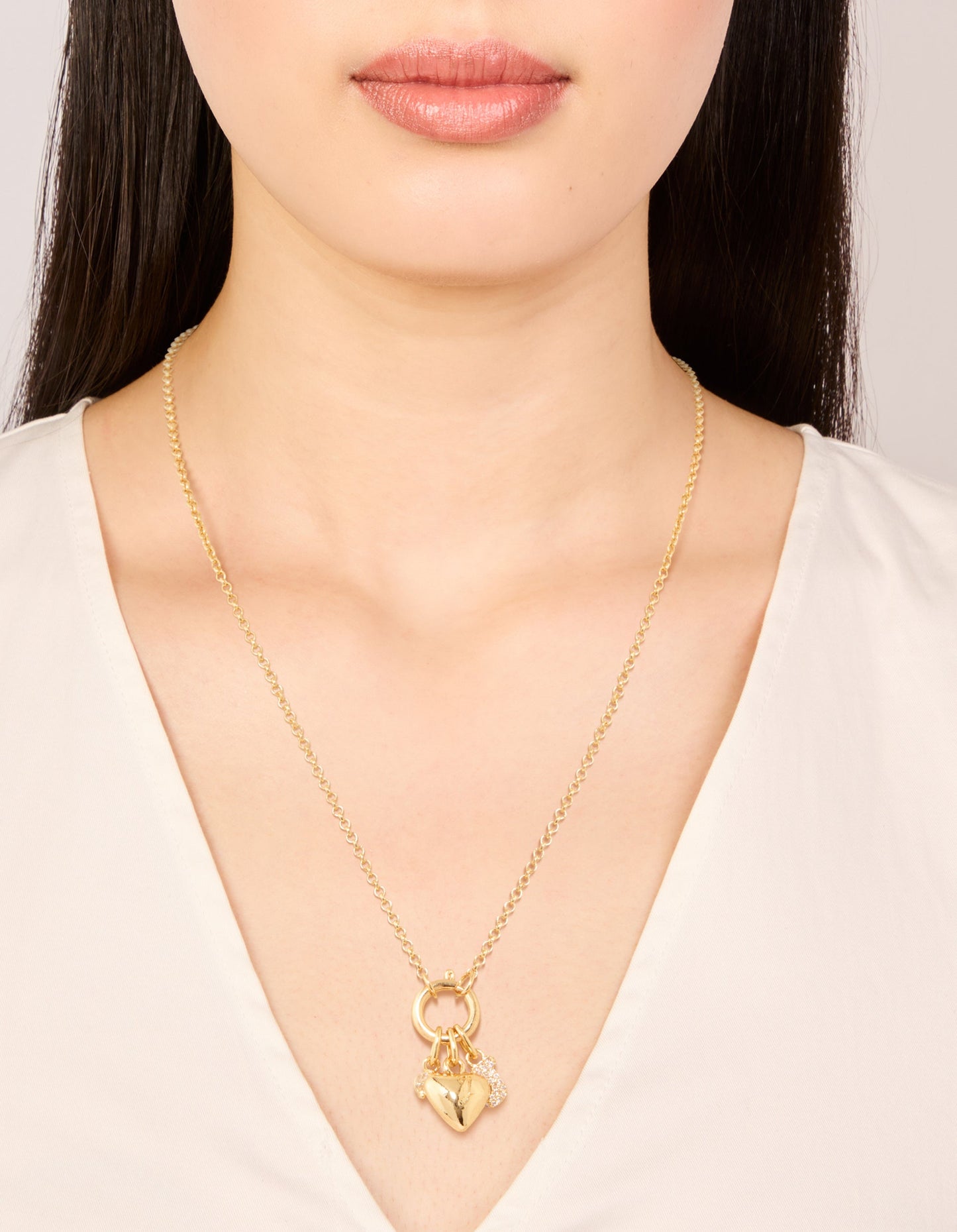 Gold Plated Bubble J & Heart Charm Necklace
