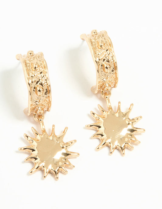 Gold Molten Sun Hoop Earrings