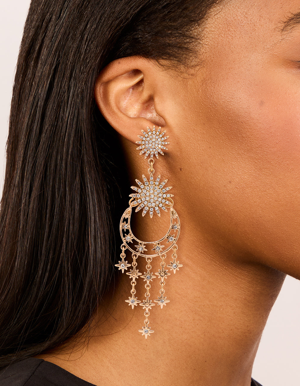 Antique Gold Moon & Star Drop Earrings