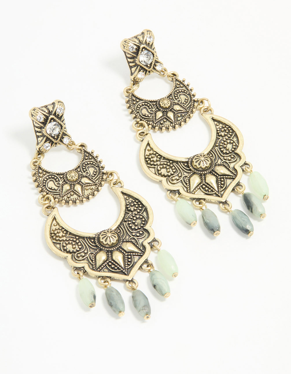 Antique Gold Beaded Textured Drop Earrings