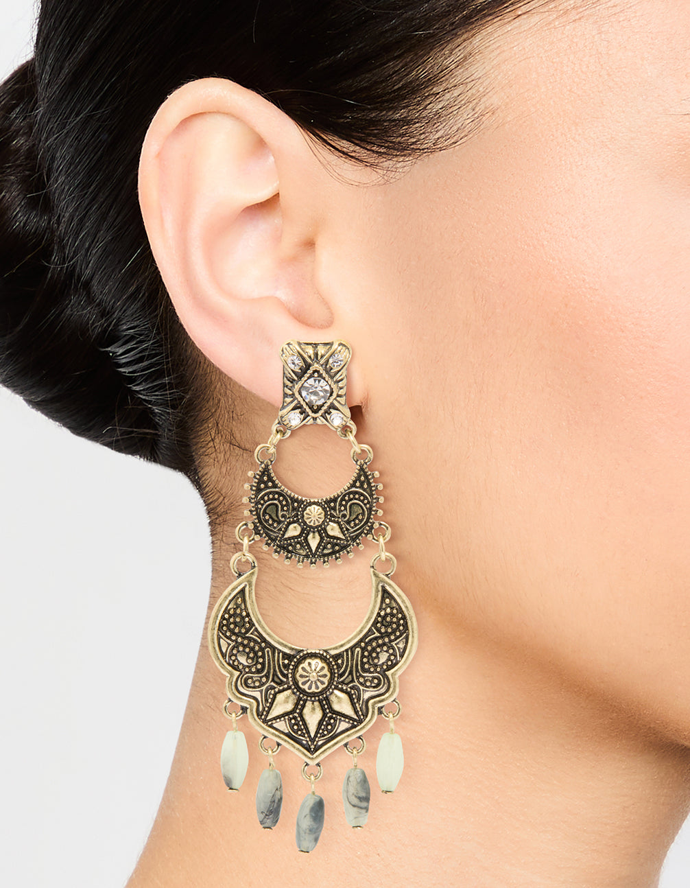 Antique Gold Beaded Textured Drop Earrings