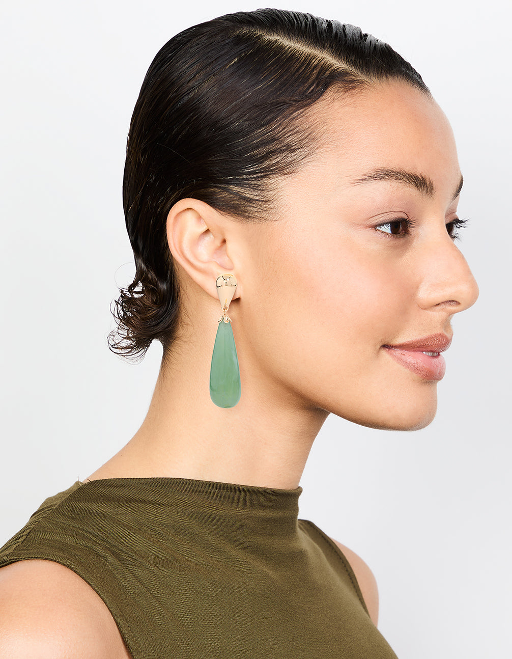 Gold Green Teardrop Drop Earrings