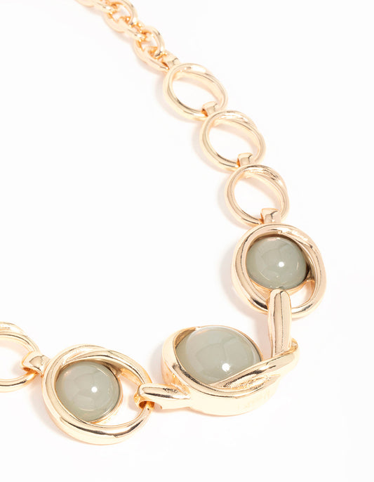 Gold Green Stones Circle Necklace