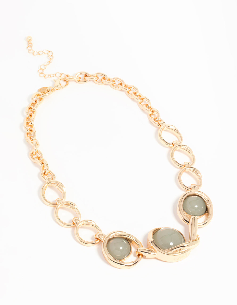Gold Green Stones Circle Necklace