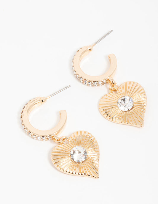 Gold Diamante Heart Hoop Earrings