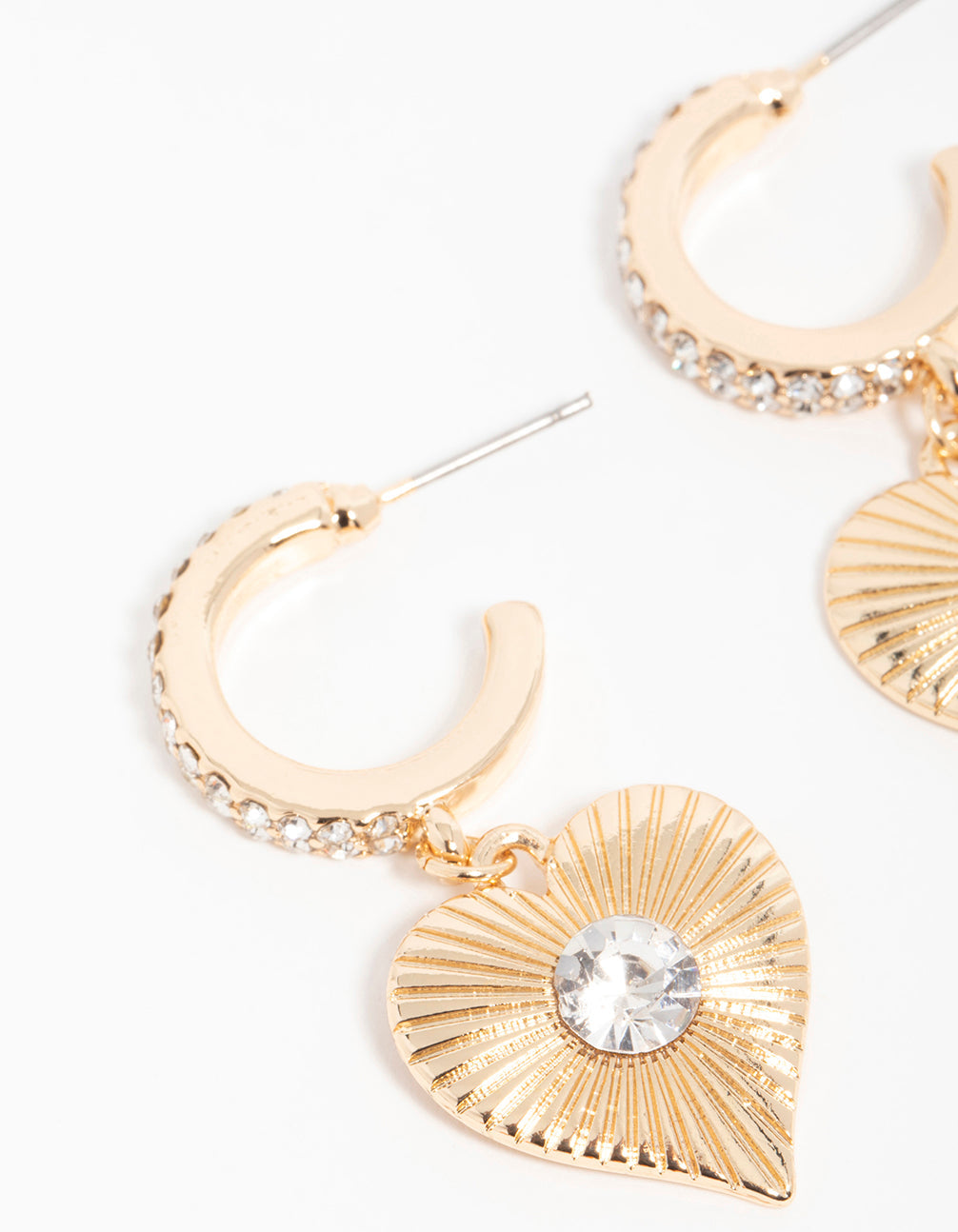 Gold Diamante Heart Hoop Earrings