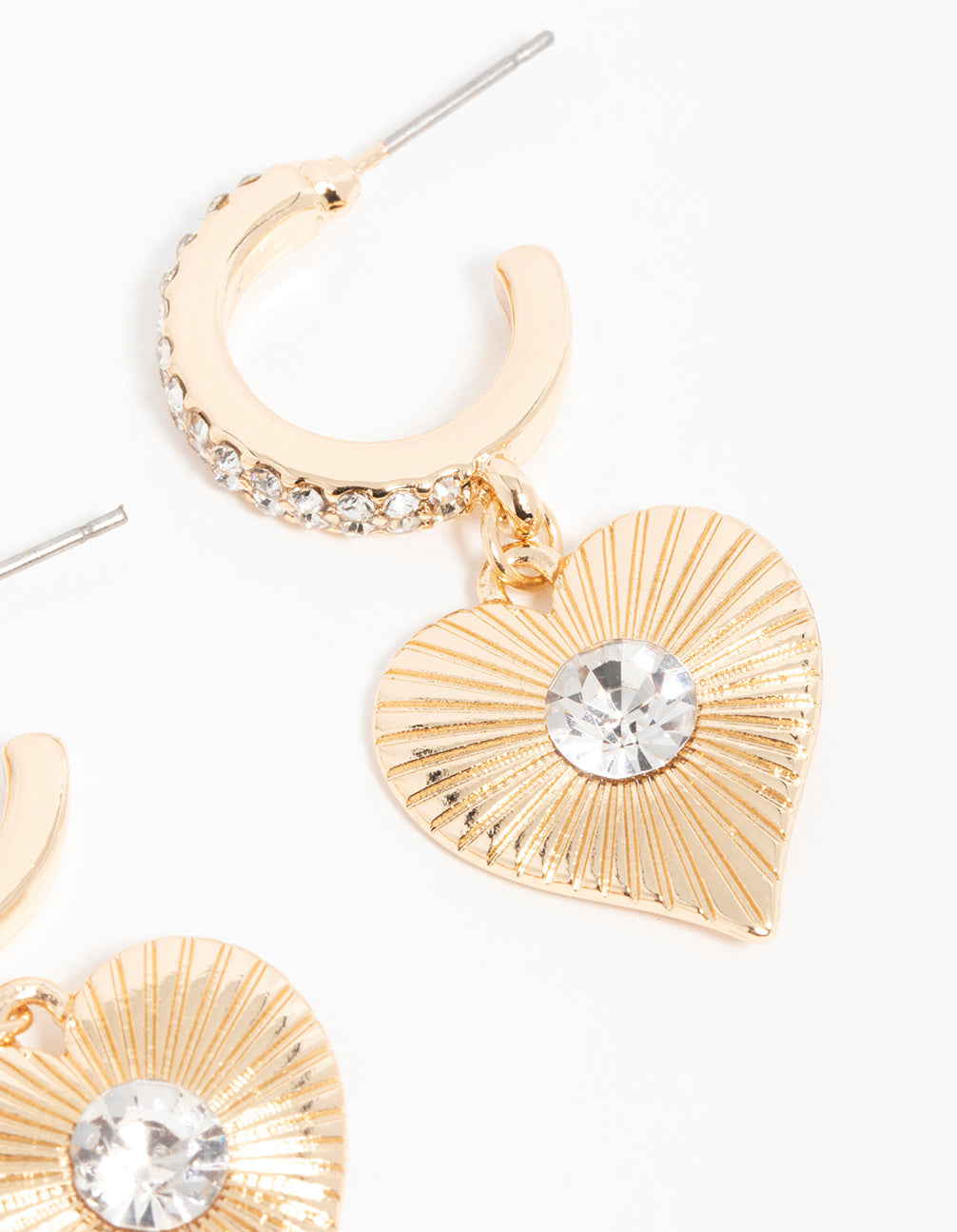 Gold Diamante Heart Hoop Earrings