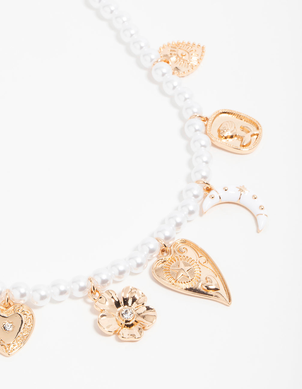 Gold Pearl Celestial Charm Necklace
