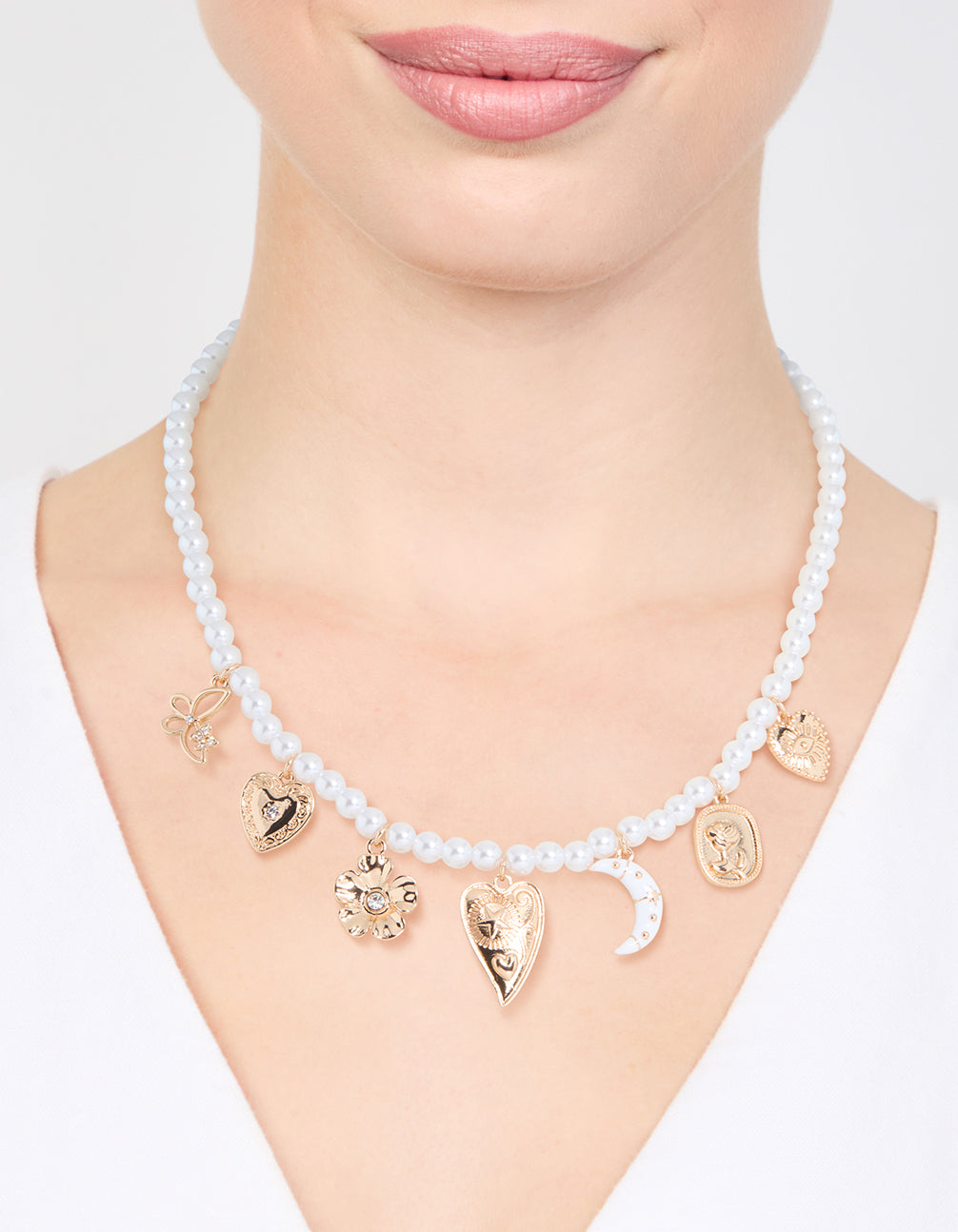 Gold Pearl Celestial Charm Necklace