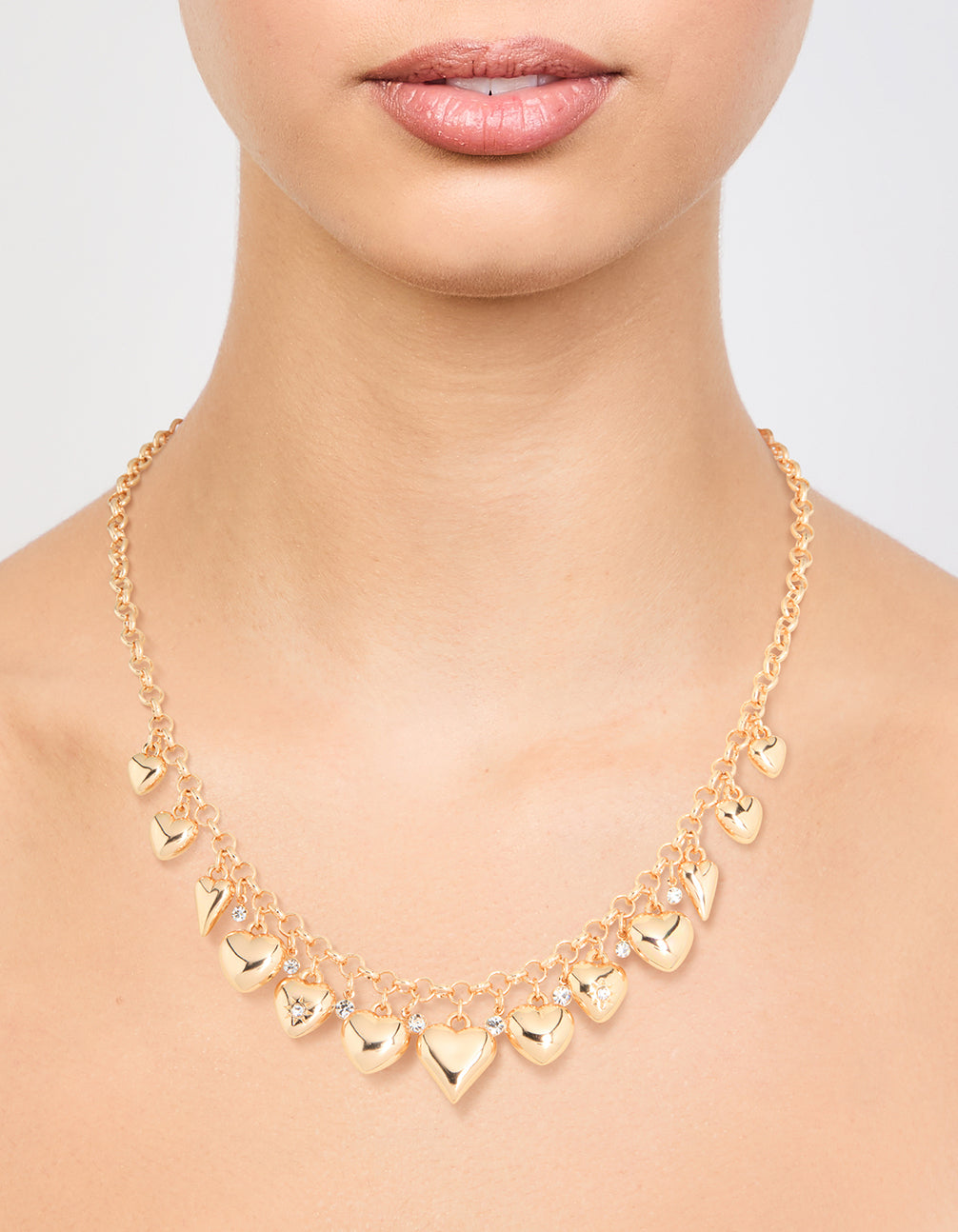 Gold Diamante Heart Charm Necklace