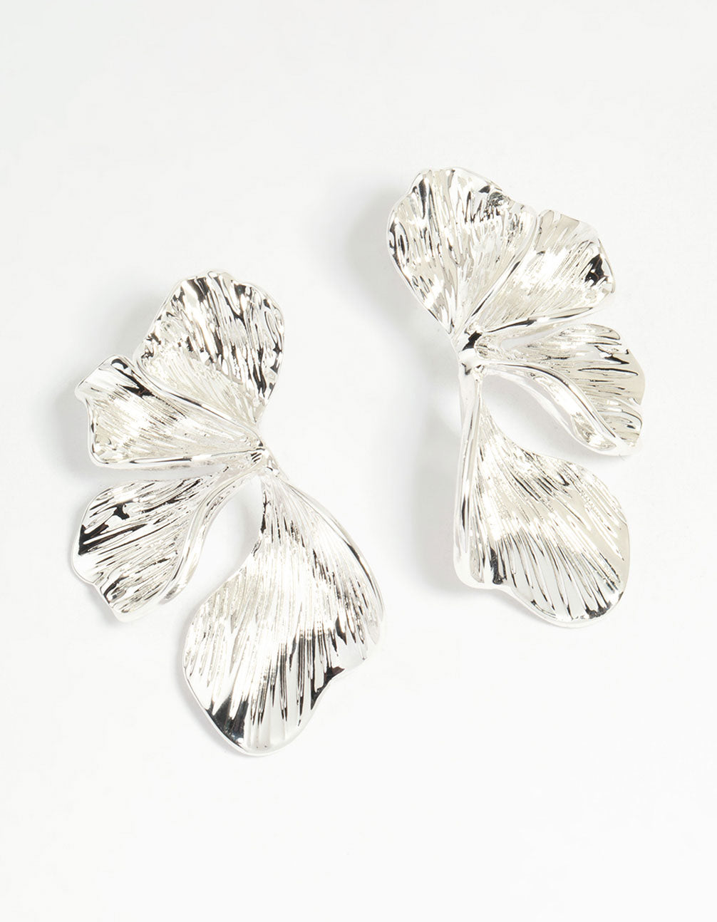 Silver Plated Organic Petal Stud Earrings