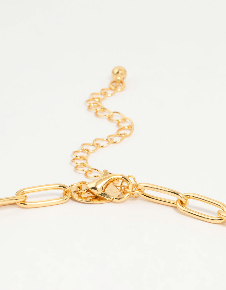 Gold Plated Paperclip Link Chain Y-Necklace