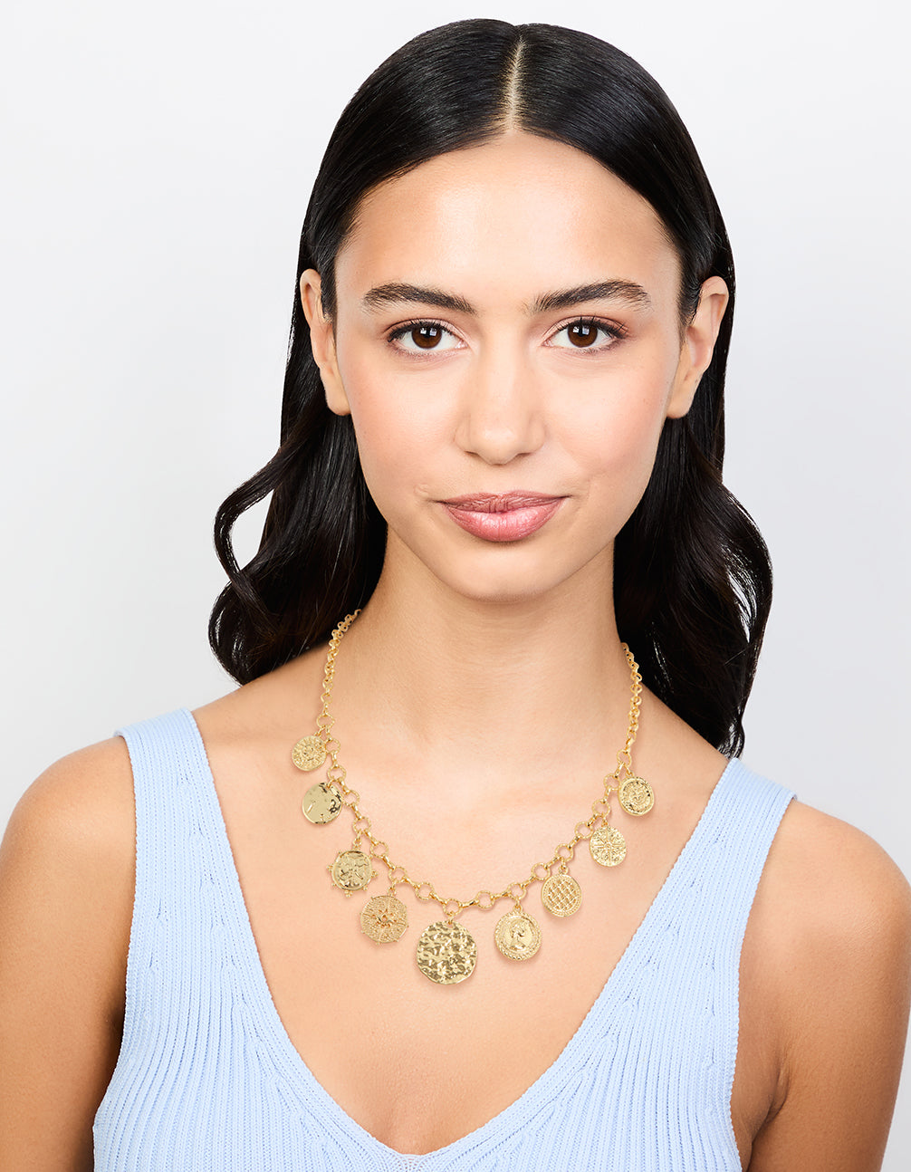Gold Plated Coin Disc Charm Pendant Necklace