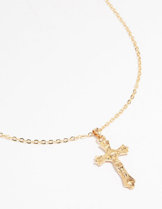 Gold Molten Cross Pendant Necklace