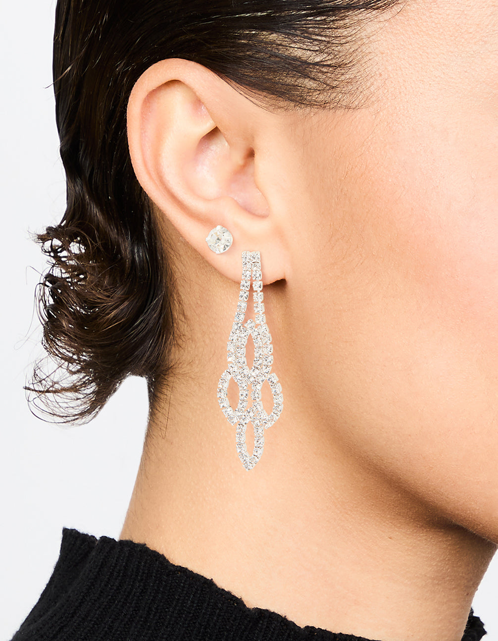 Silver Ornate Diamante Drop & Stud Earrings 2-Pack
