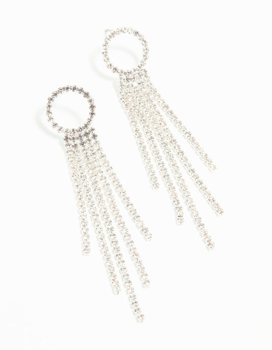 Silver Diamante Open Circle Cupchain Drop Earrings