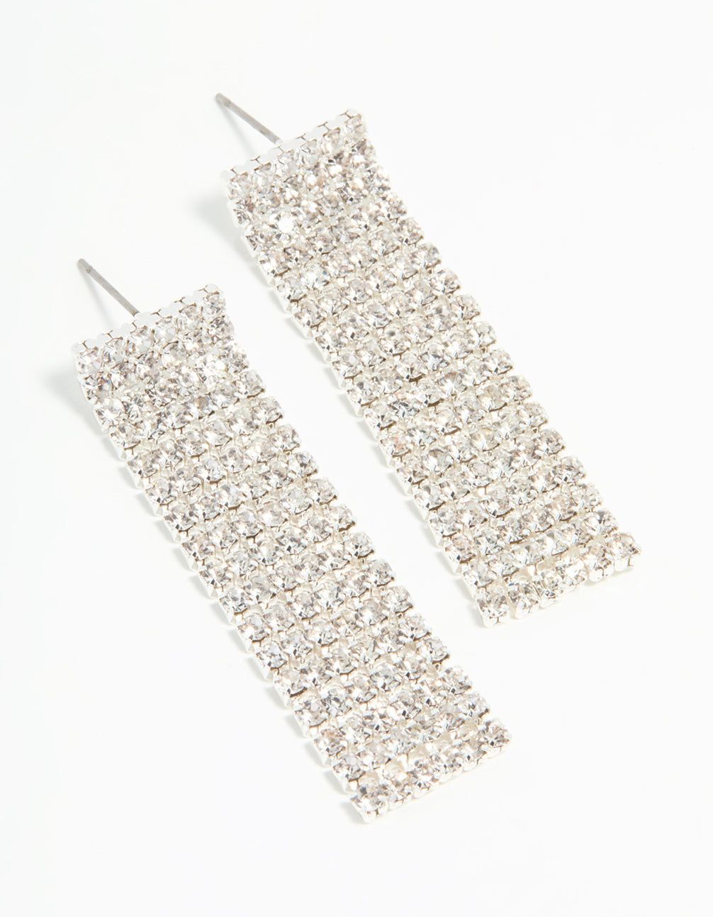Silver Diamante Thick Straight Cupchain Drop Earrings