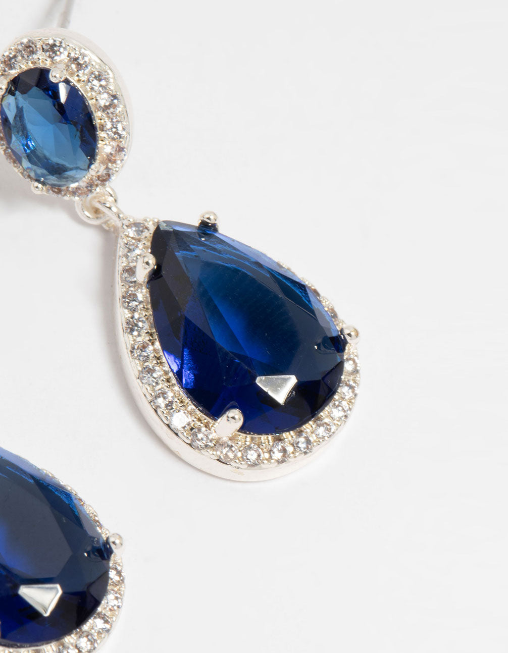 Silver Plated Sapphire Cubic Zirconia Teardrop Earrings