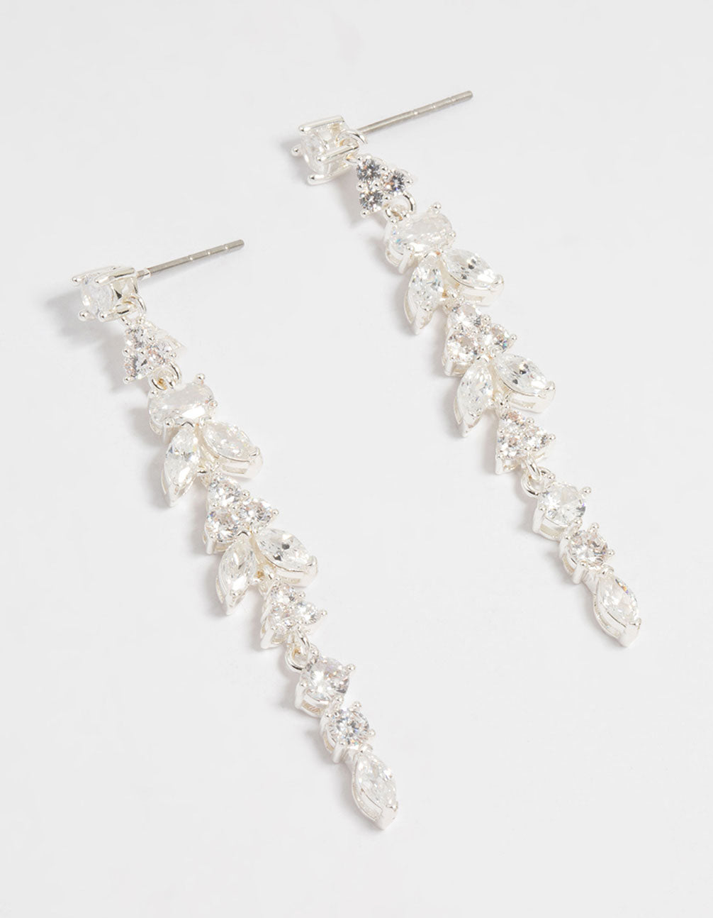 Silver Plated Cubic Zirconia Alternating Vine Linear Drop Earrings
