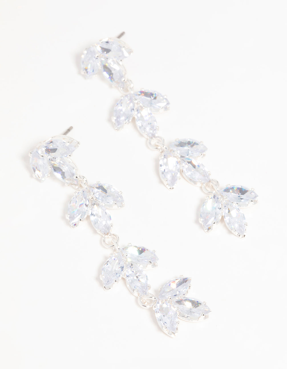 Silver Cubic Zirconia Flower Layered Drop Earrings