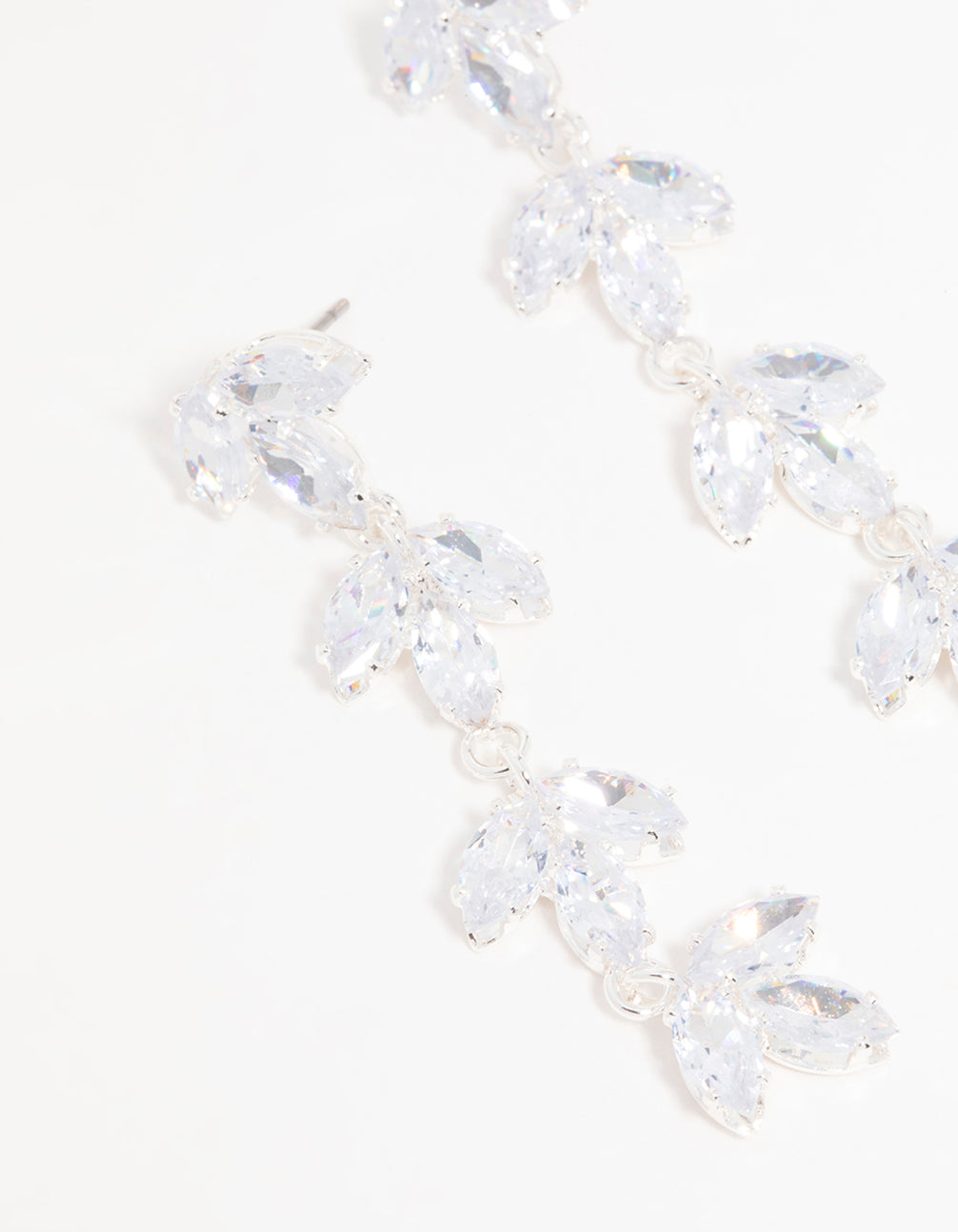 Silver Cubic Zirconia Flower Layered Drop Earrings