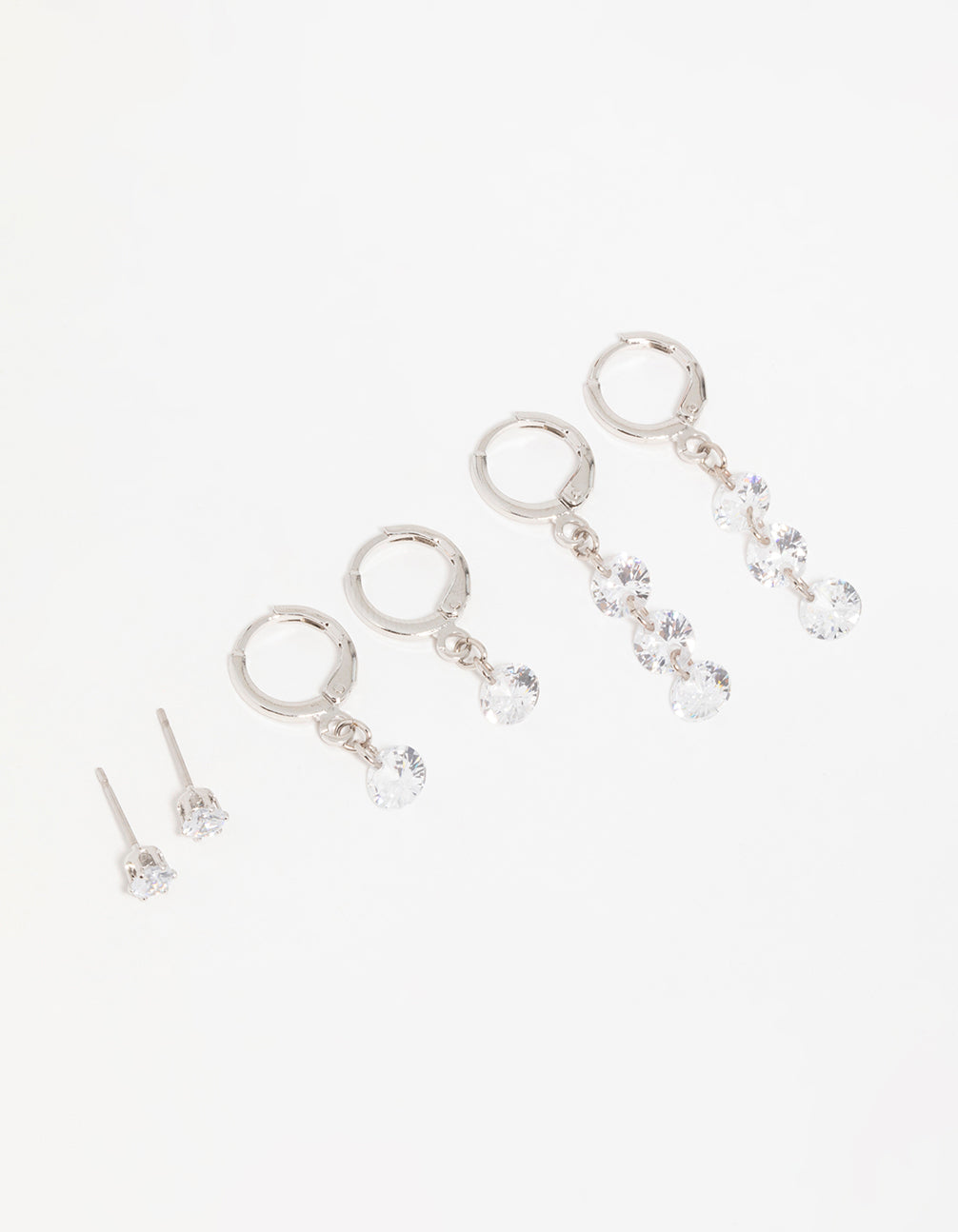 Silver Cubic Zirconia Stud & Huggie Earrings 3-Pack