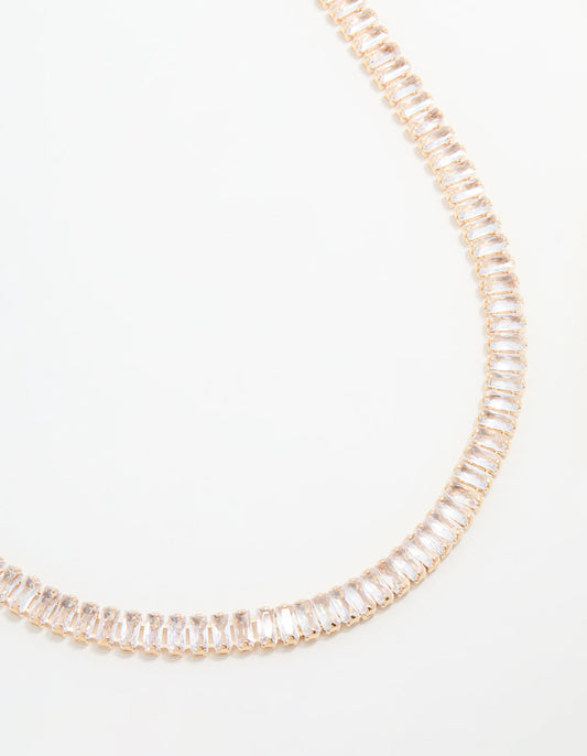 Gold Cubic Zirconia Baguette Short Necklace
