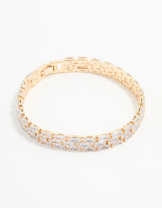 Gold Cubic Zirconia Baguette Layered Bracelet