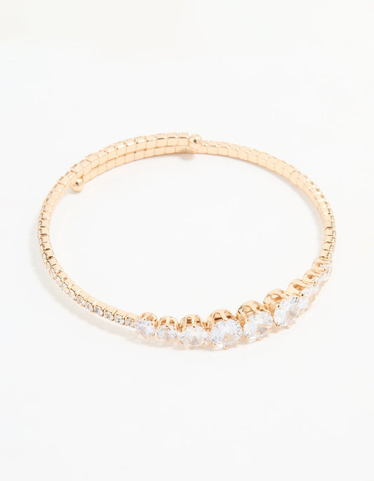 Gold Cubic Zirconia Round Wrist Cuff