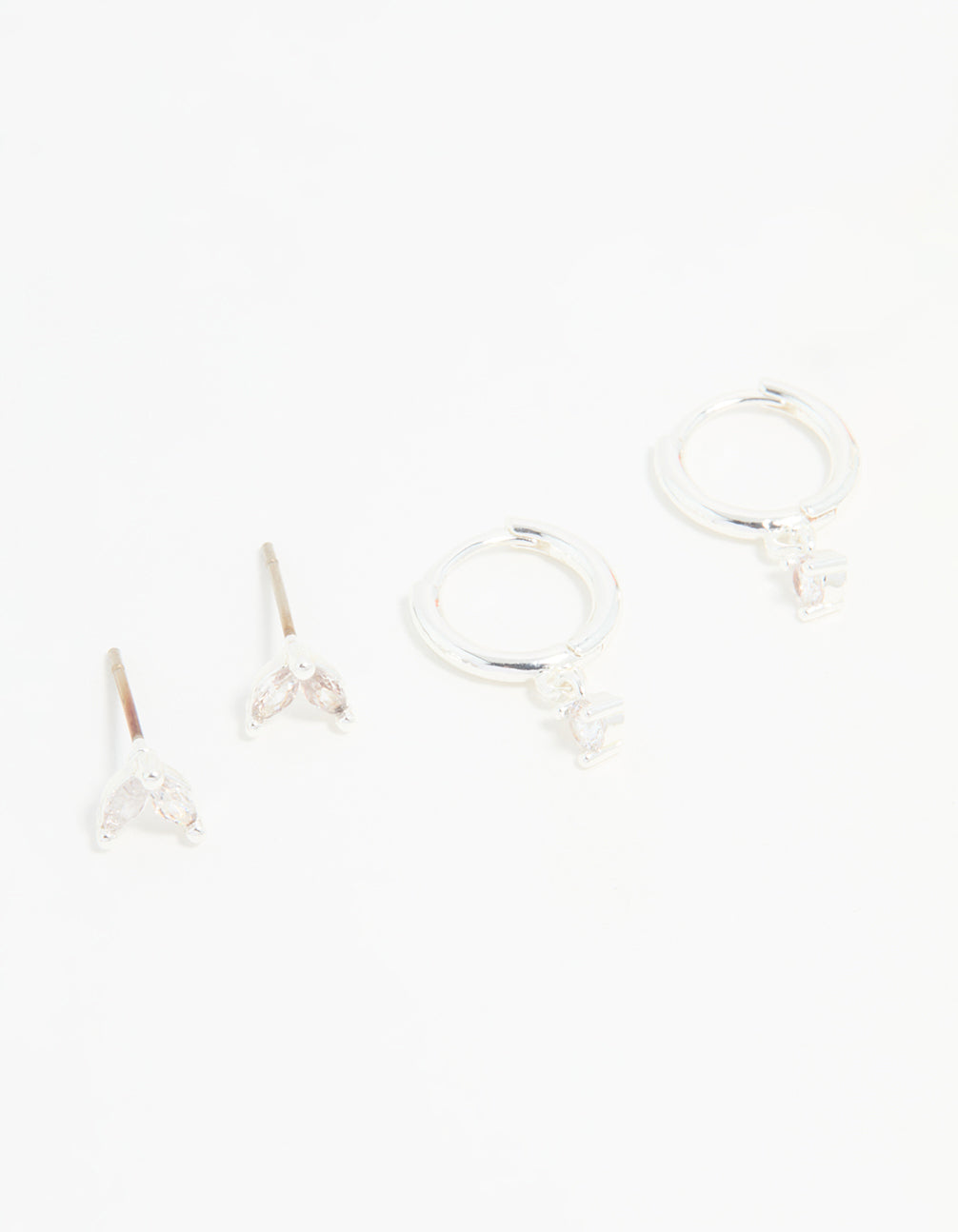 Silver Plated Brass Diamante Baguette Flower Hoop & Stud Earrings 4-Pack