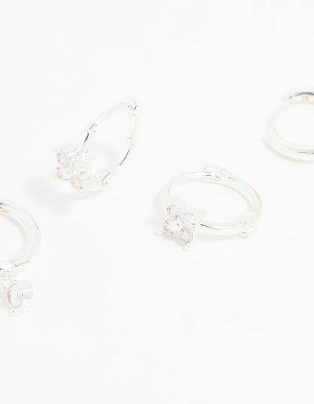 Silver Plated Brass Diamante Baguette Flower Hoop & Stud Earrings 4-Pack