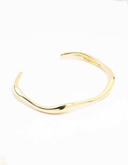 Gold Plated Brass Wavy Open Wrist Cuff