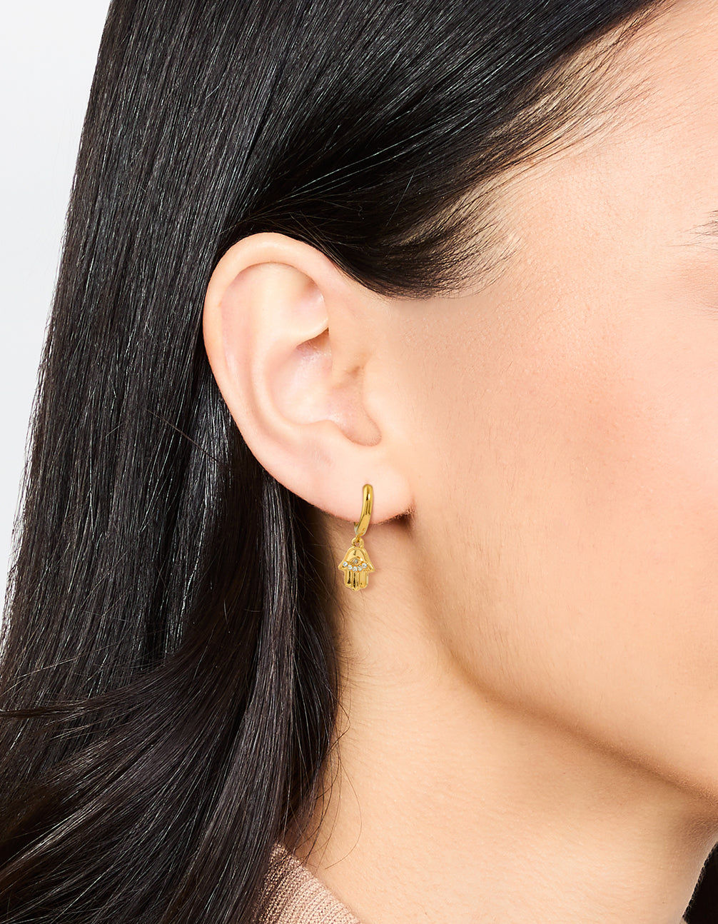 Waterproof Gold Plated Stainless Steel Hamsa Hand Hoop Earrings