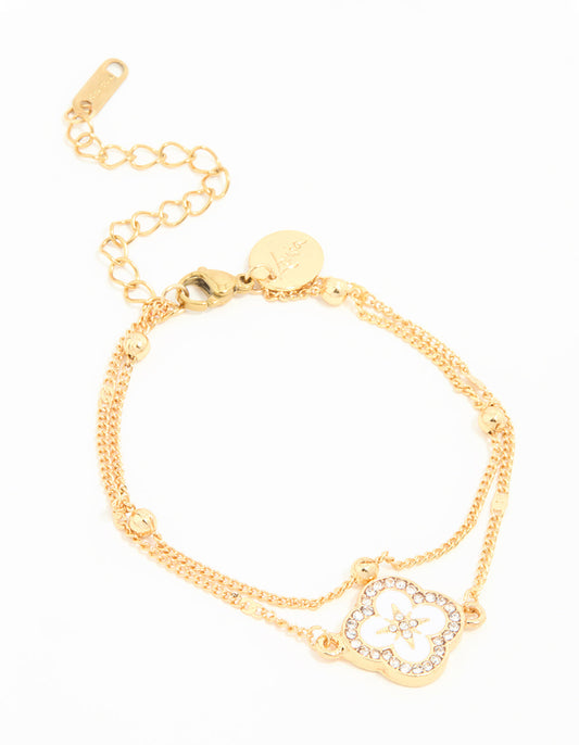 Waterproof Gold Plated Stainless Steel Flower Enamel Layered Bracelet