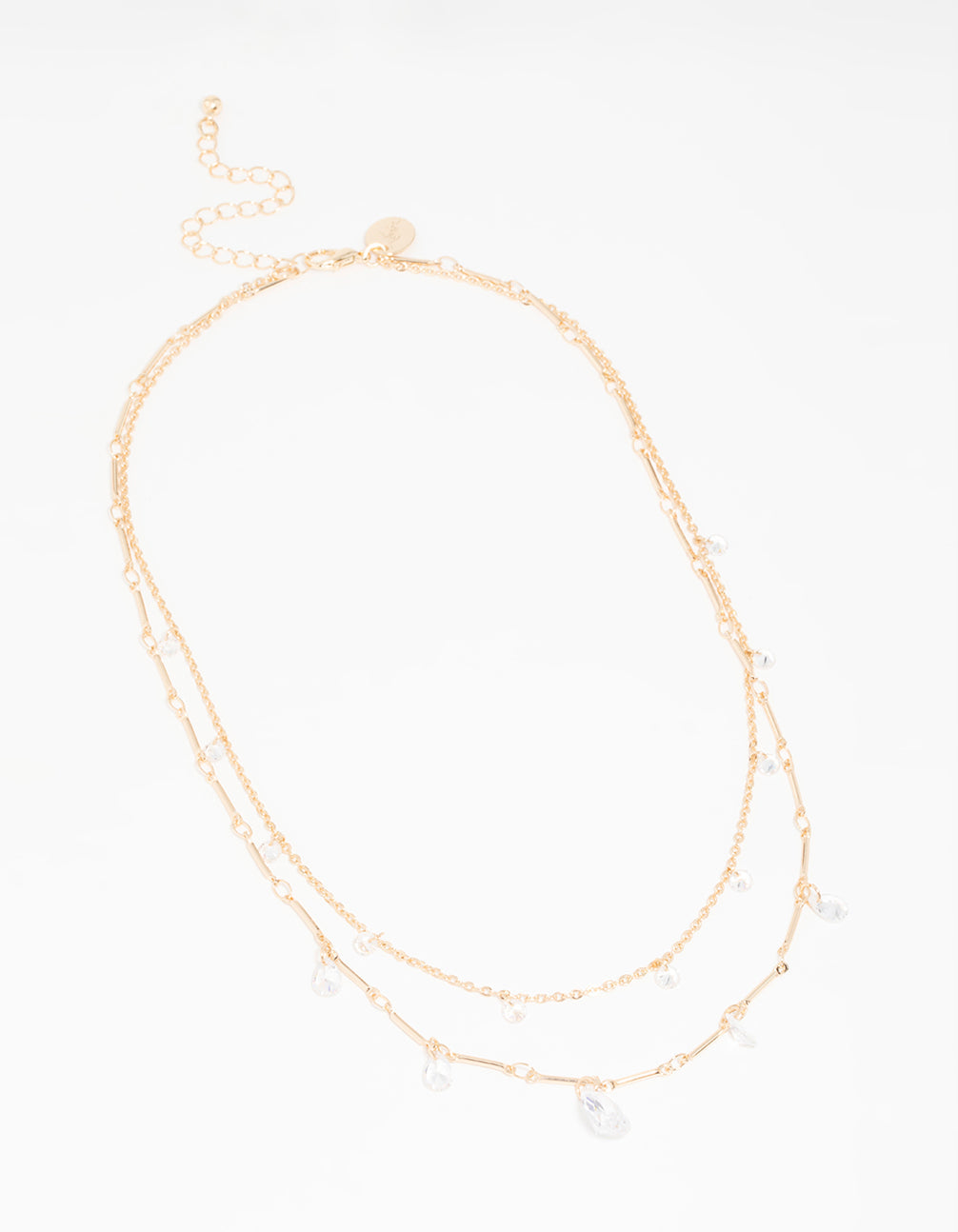 Gold Cubic Zirconia Teardrop Layered Necklace