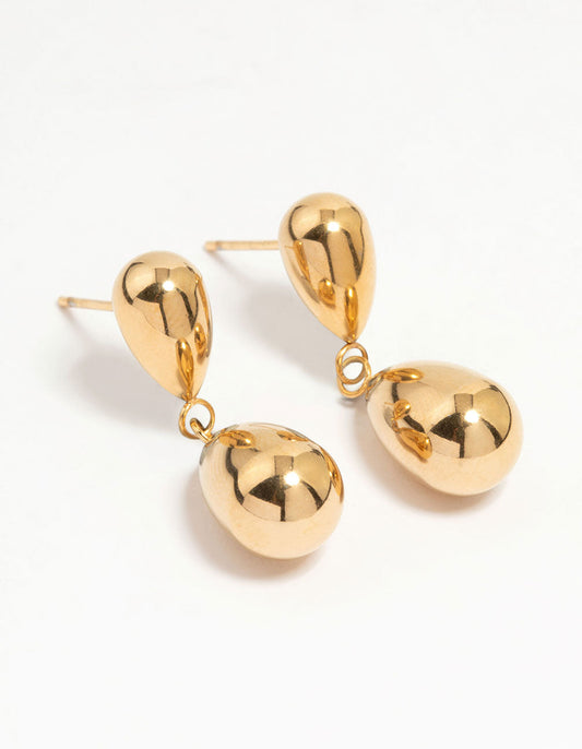 Waterproof Gold Plated Stainless Steel Double Drop Earrings
