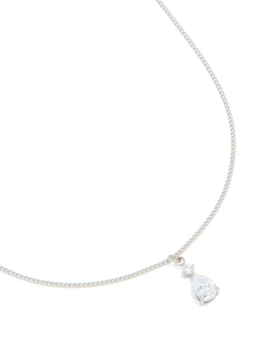 Waterproof Stainless Steel Cubic Zirconia Pear Pendant Necklace
