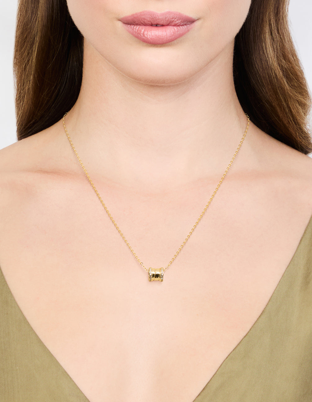 Waterproof Gold Plated Stainless Steel Cubic Zirconia Rondell Pendant Necklace