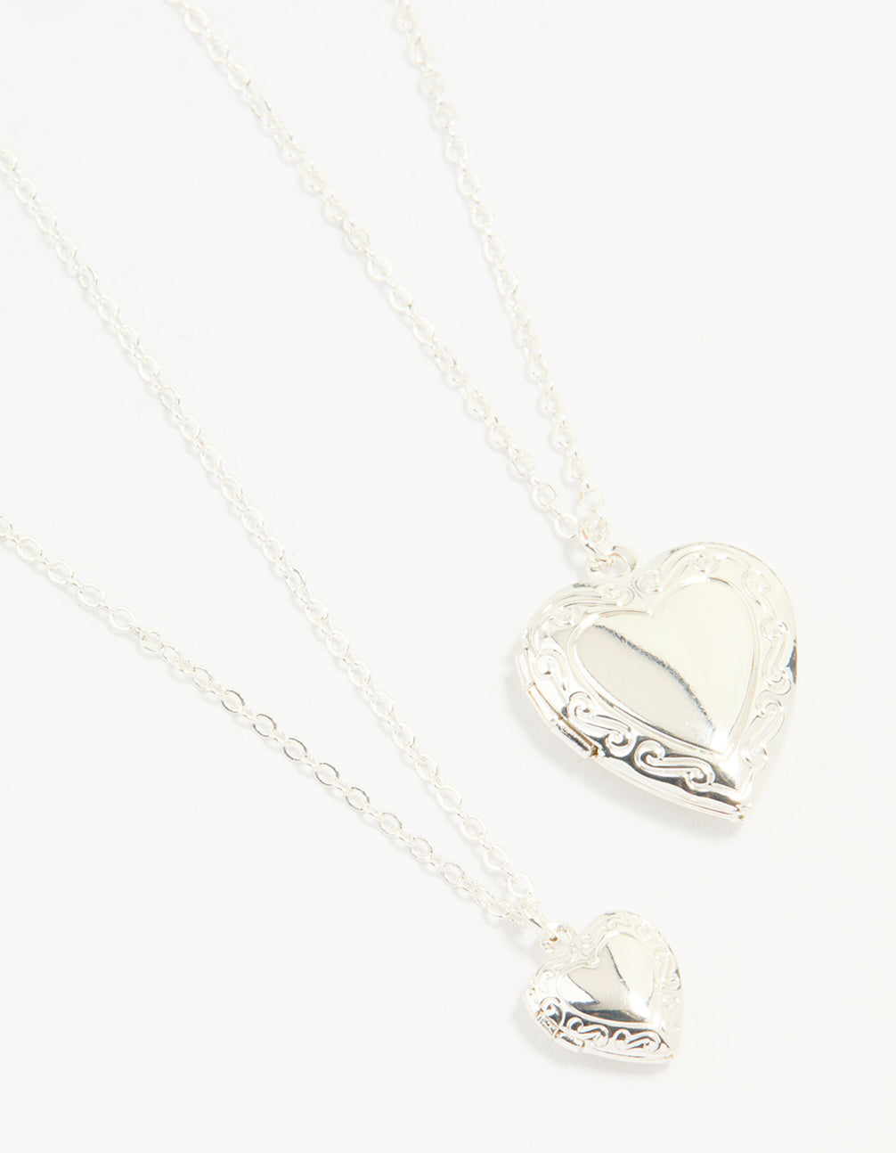 Silver Plated Heart Pendant Necklaces 2-Pack