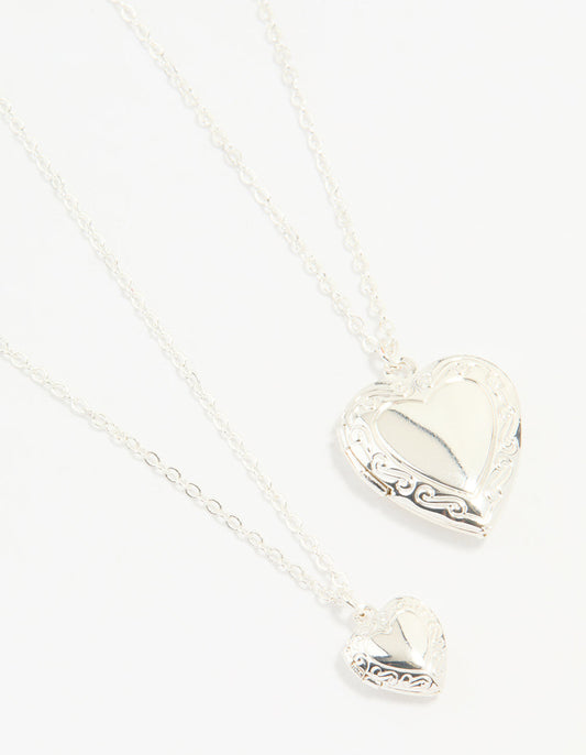 Silver Plated Heart Pendant Necklaces 2-Pack