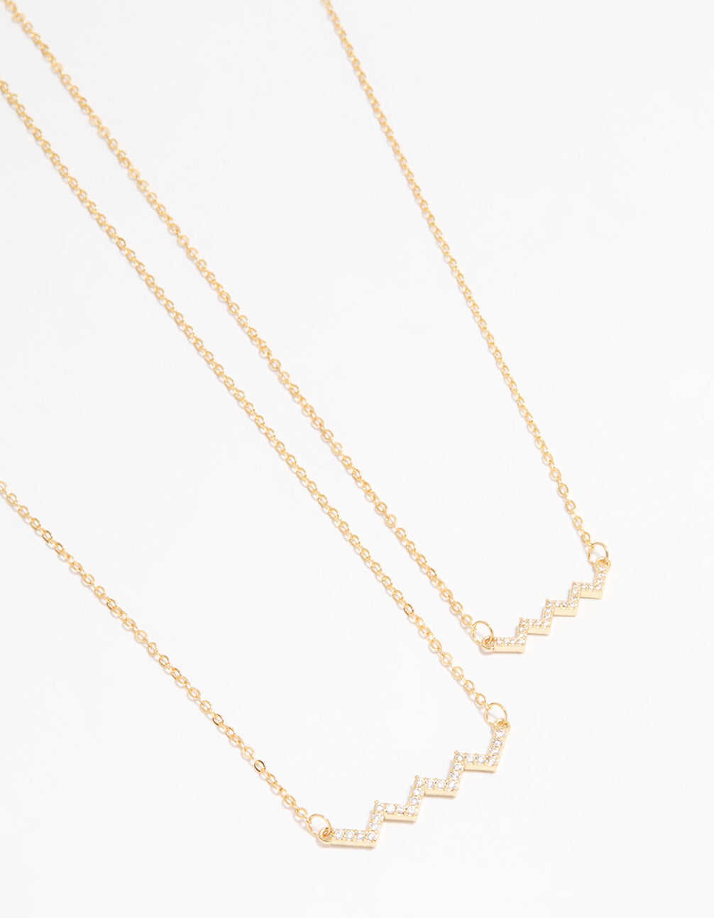 Gold Plated Cubic Zirconia Zig Zag Pendant Necklace Pack