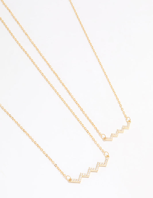 Gold Plated Cubic Zirconia Zig Zag Pendant Necklace Pack