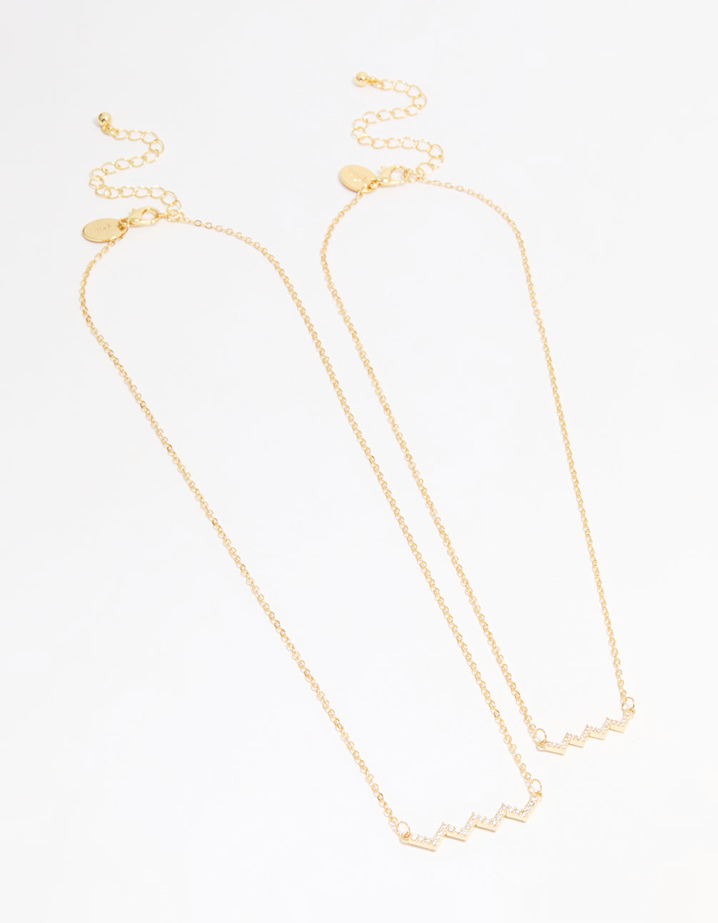 Gold Plated Cubic Zirconia Zig Zag Pendant Necklace Pack