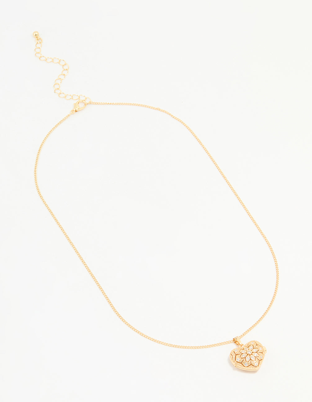 Gold Plated Cubic Zirconia Heart Locket Pendant Necklace