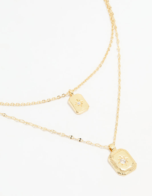Gold Plated Cubic Zirconia Celestial Layered Necklace